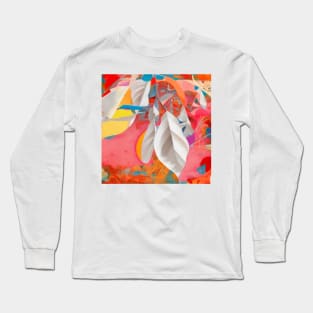 White Leaf Abstract Collage Long Sleeve T-Shirt